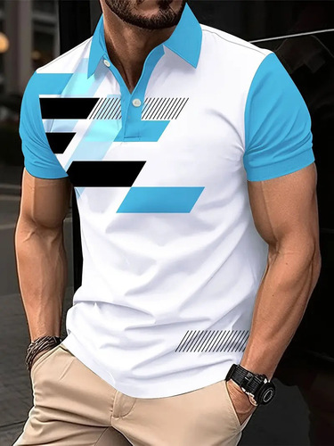 Hot fashion brand summer trend men's short-sleeved polo shirt with digital printed pattern