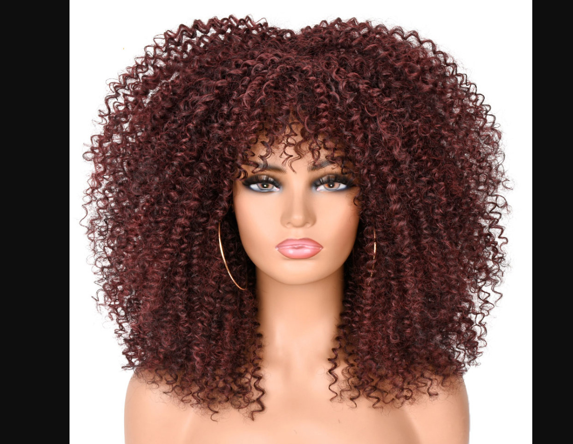 Peluca de Amazon Peluca de mujer nueva explosión de moda transfronteriza Africana pequeña y rizada corta rizada multicolor peluca cubierta de la cabeza
