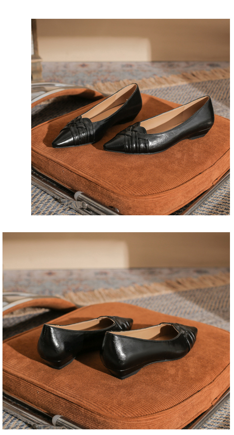 Giày cao gót nữ mũi nhọn gót wedge kiểu Pháp, gót thấp, miệng nông — màu đen chi tiết 26