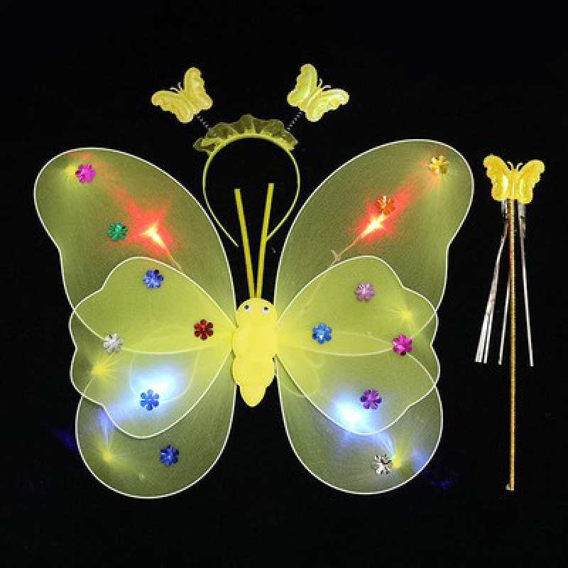 Mariposa luminosa alas de niña espalda juguetes flash niños maravillosos hadas varitas mágicas hadas flores set de tres piezas
