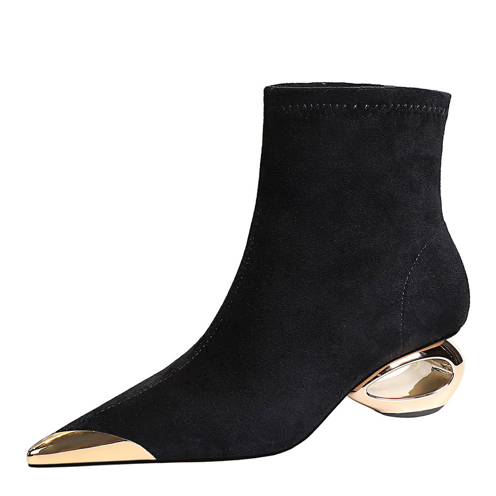 335-1 style light luxury banquet women's boots with hollowed out heel and metal pointed iron toe suede short tube boots