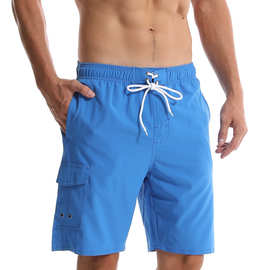 跨境男士夏季纯色沙滩裤男五分短裤网眼透气速干防泼水运动休闲裤