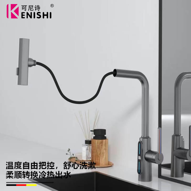 Comercio exterior dedicado para la generación de energía hidroeléctrica pantalla digital grifo de la cocina volando lluvia giratoria extraíble fregadero grifo de la cascada