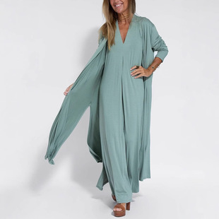 2024 cross-border European and American women's foreign trade Amazon solid color pullover V-neck sleeveless dress cardigan coat suit