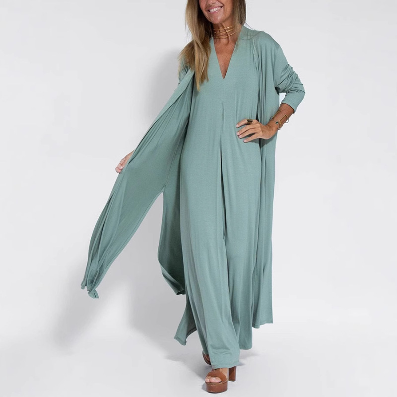 2024 cross-border European and American women's foreign trade Amazon solid color pullover V-neck sleeveless dress cardigan coat suit 2024 cross-border European and American women's foreign trade Amazon solid color pullover V-neck sleeveless dress cardigan coat suit