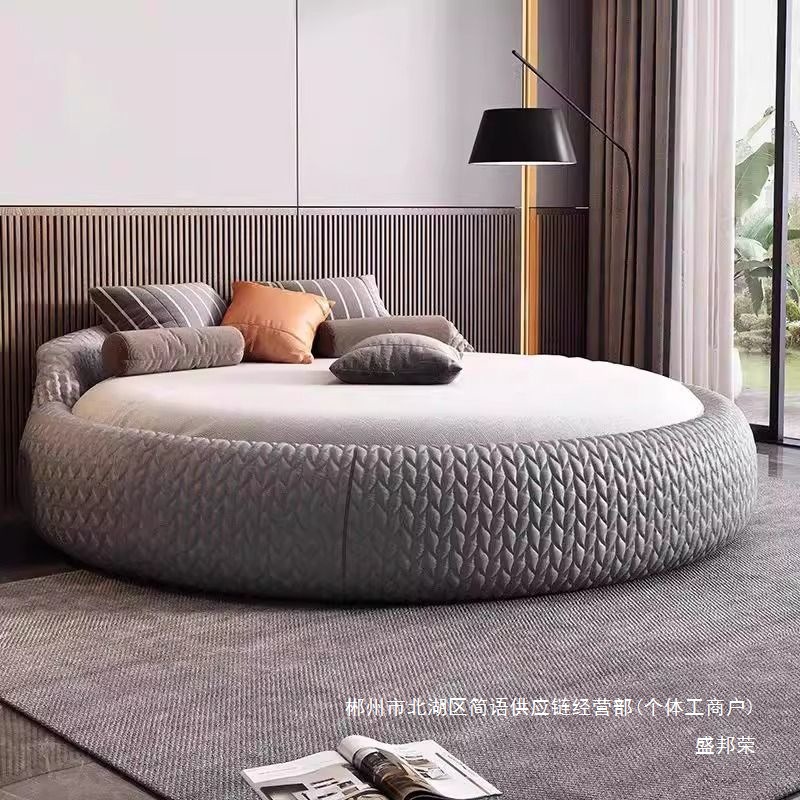 Fábrica directa 2026 nueva cama doble silenciosa moderna simple cama de matrimonio hotel pareja cama redonda de madera image 1