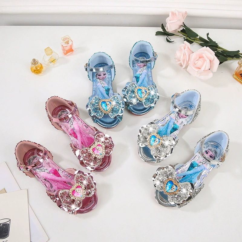 Сандалии для девочек, летние новые детские сандалии принцессы Aisha, женские туфли принцессы в Корейском стиле с бантом и блестками
