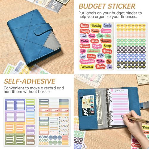 Amazon A6 Retro Indentation Binder Portable Pocket PU Handbook Notepad Cash Budget Handbook