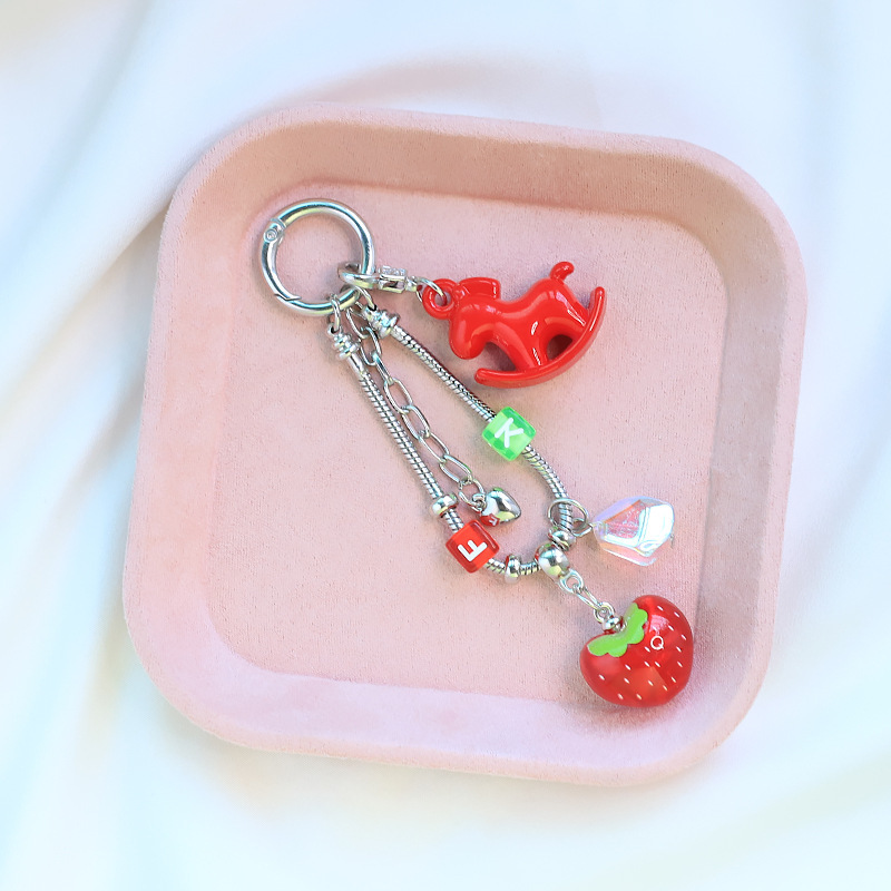 Ins-Style Heart-Shaped Strawberry Keychain Accessories Cartoon Carousel Pandora Bead Chain Bag Charm DIY Phone Chain Decoration Ins-Style Heart-Shaped Strawberry Keychain Accessories Cartoon Carousel Pandora Bead Chain Bag Charm DIY Phone Chain Decoration