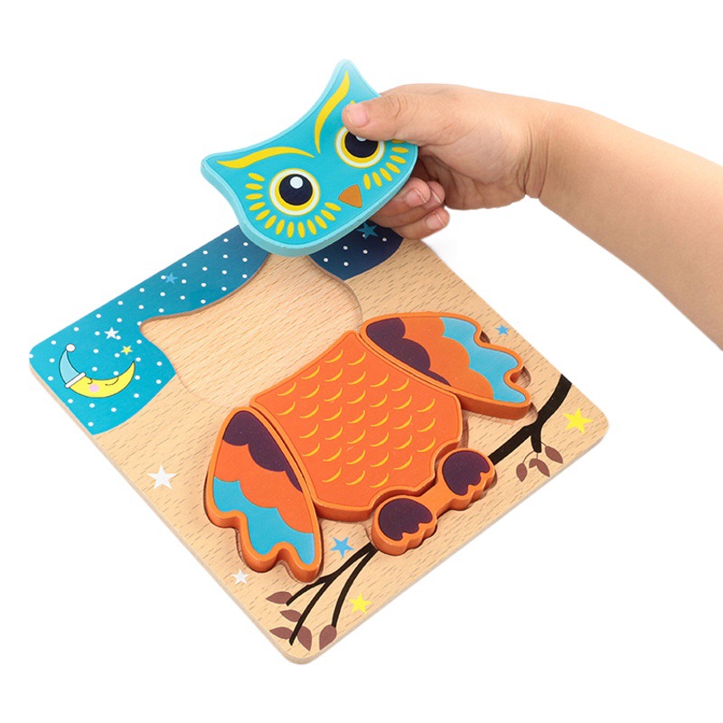 Juguetes de madera, rompecabezas tridimensionales de animales, engrosamiento, juguetes educativos de madera para bebés, 1-2-3 años