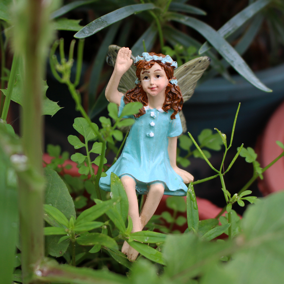  Garden Courtyard Fairy Resin Miniature Landscape Flower Arrangement Balcony Bonsai Elf Plug-In Decoration 