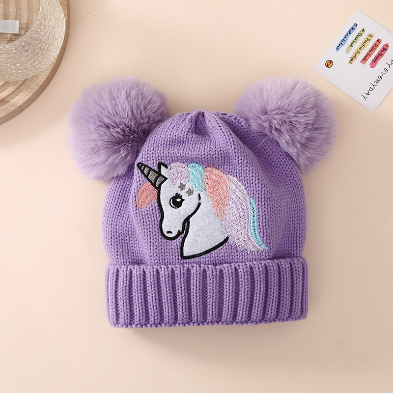 Polyacrylonitrile Fiber, knit Fabric Type Wool Cap Hats Type Women's Girl'S Basic Embroidery Unicorn Embroidery Wool Cap