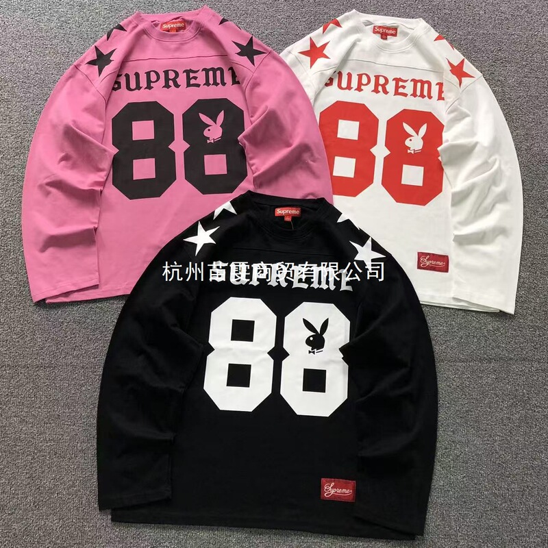Cross-Border Sup Collaboration Playboy88 Rabbit American Football Sports Top Round Neck Long-Sleeve T-Shirt Unisex Tee