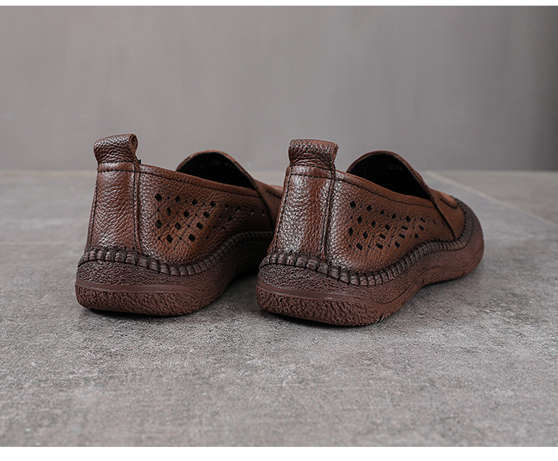 Dép sandal nữ xỏ ngón đế bệt da bò lỗ thoáng khí — Màu nâu chi tiết 15