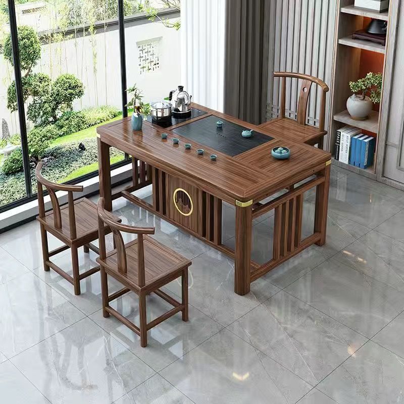 新しい中国風のバルコニーティーテーブルと椅子の組み合わせ無垢材ティーテーブル小さなアパートのティーテーブルオールインワンティーテーブルセット|undefined