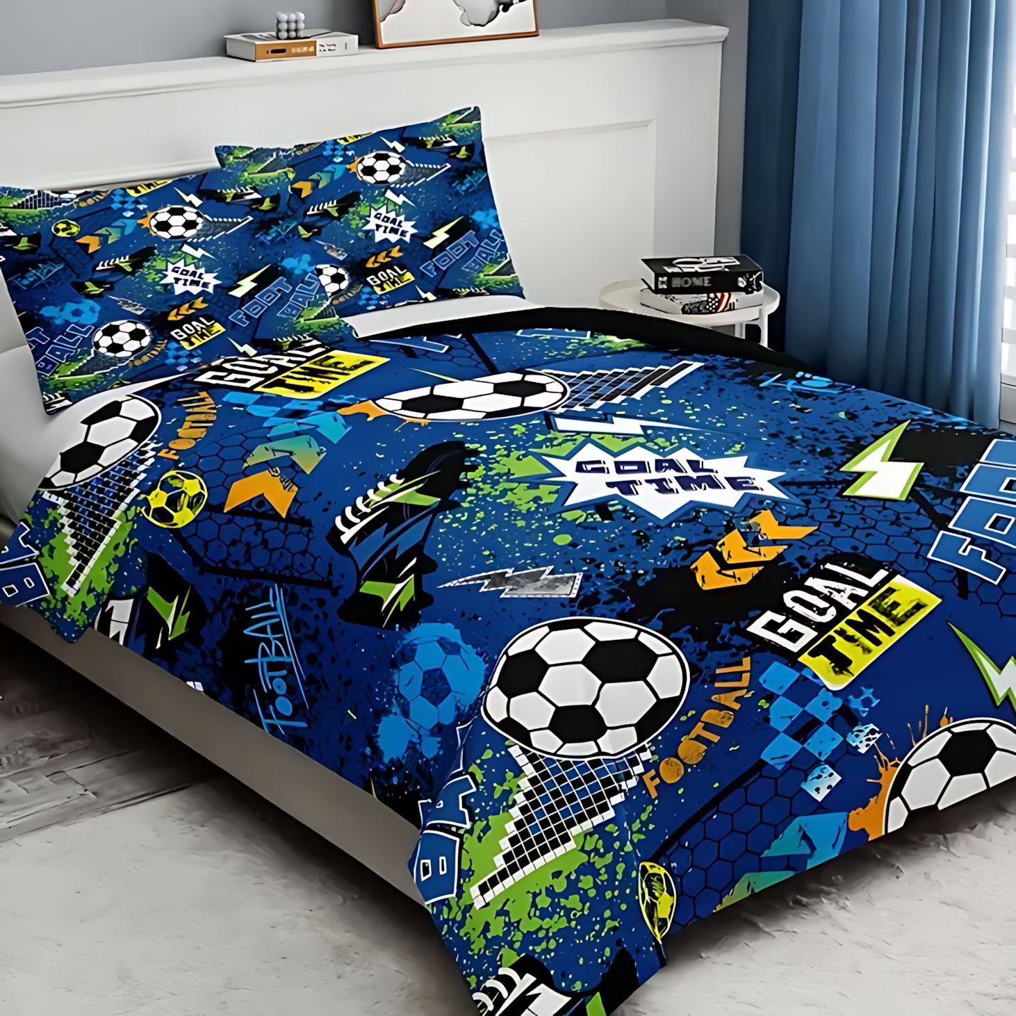 TEMU / JIT Amazon Fashion Sports Football Theme 3D Digital Printed Colchón Kit de ropa de cama