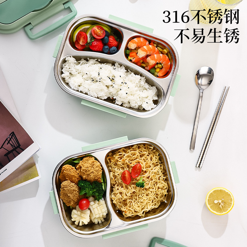 Fiambrera para trabajadores de oficina 304 horno microondas de acero inoxidable caja de almuerzo dividida olla de almuerzo de aislamiento de gran capacidad lonchera para estudiantes