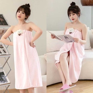New Cheese Bath Skirt Coral Velvet Women's Bathrobe Absorbent Bath Towel Soft Velcro Wearable Cartoon Doll Bath Skirt