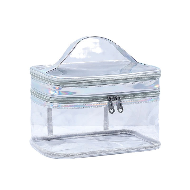 Bolsa de cosméticos transparente de doble capa de gran capacidad de separación húmeda y seca bolsa de lavado impermeable bolsa de almacenamiento de cosméticos de viaje portátil
