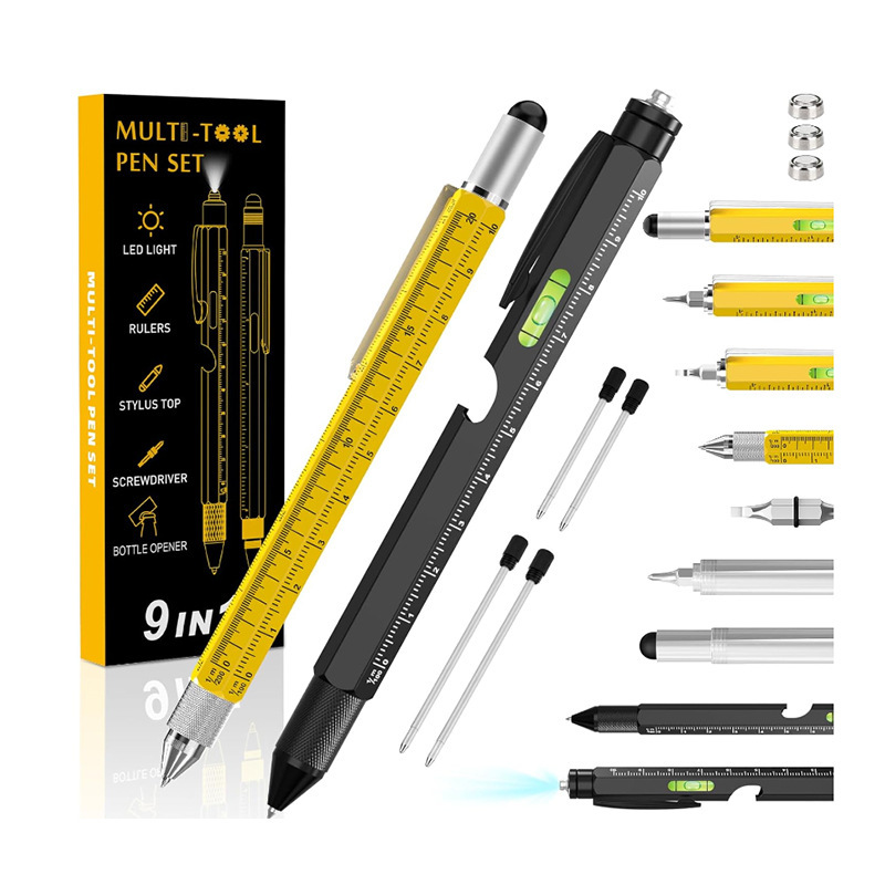 9合1笔开瓶器套装带LED灯笔多功能笔工具6合1金属圆珠笔礼品盒装|undefined