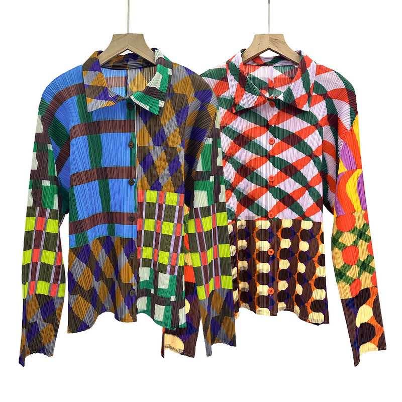 Niche Issey Miyake Plaid Shirt for Women, 2026 Autumn New Style, Unique Print, Loose Fit, Versatile Long-Sleeve Jacket Top Niche Issey Miyake Plaid Shirt for Women, 2026 Autumn New Style, Unique Print, Loose Fit, Versatile Long-Sleeve Jacket Top