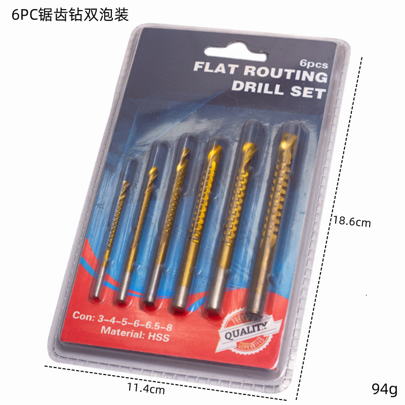 Taladro helicoidal dentado mango redondo de acero de alta velocidad 6 piezas para trabajar la madera taladro ranurado taladro de torsión dentado mango recto taladro dentado