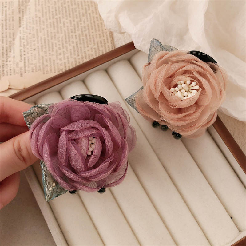 Nuevo anillo de cabello de flores de malla de goma de goma de goma de cabello de la chica de la cola de cabello de la chica pequeña fragancia