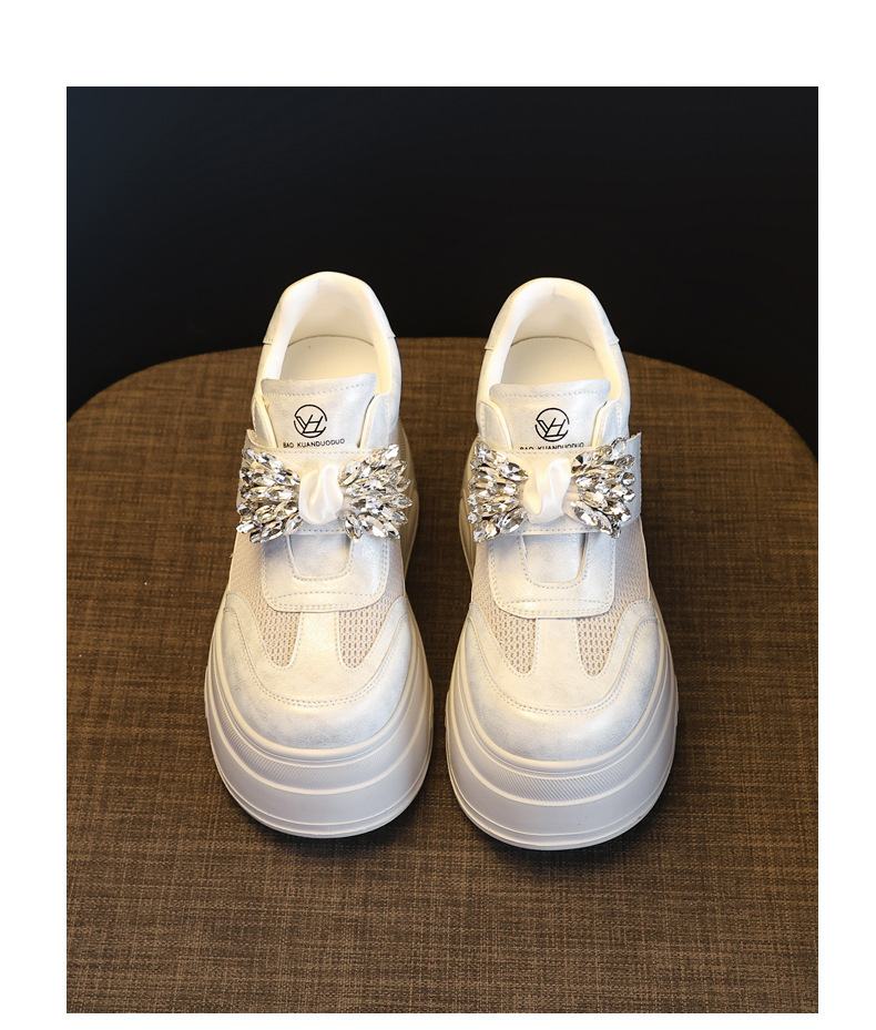 Giày sneaker nữ đế dày tăng chiều cao, mặt lưới thoáng khí, đính đá rhinestone — màu trắng chi tiết 19