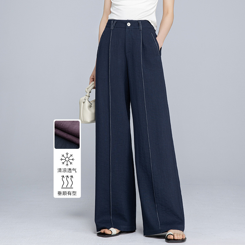 Xinge Tencel Linen Cool Wide Leg Pants Women's Summer Thin Ming-line Design Vertical Slim Casual Wide Leg Pants