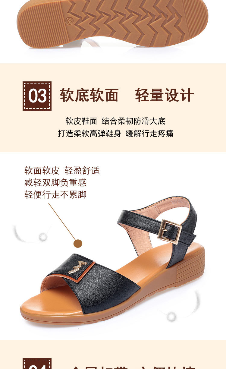 Dép sandal nữ quai chữ V đế bằng da thật mềm mại mùa hè — đen chi tiết 9