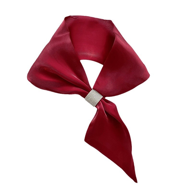 Soporte personalizado primavera y otoño muestra el temperamento de la moda brillante diamante red rojo con bufandas de seda largas bufandas profesionales pequeñas bufandas mujeres