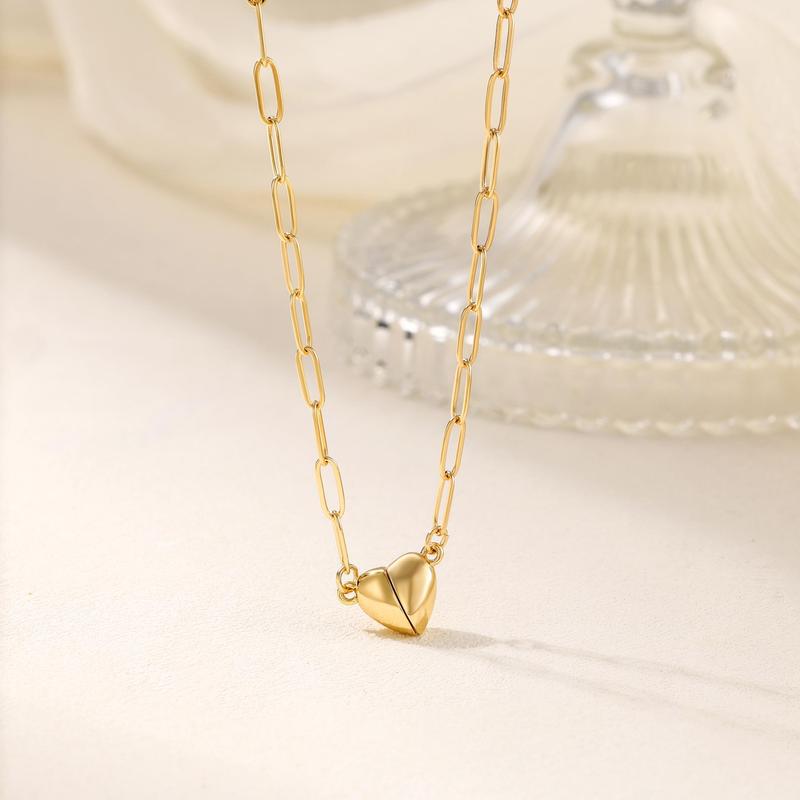 Heart Magnet Pendant Necklace For Women Stainless Steel Chain_voghion.com