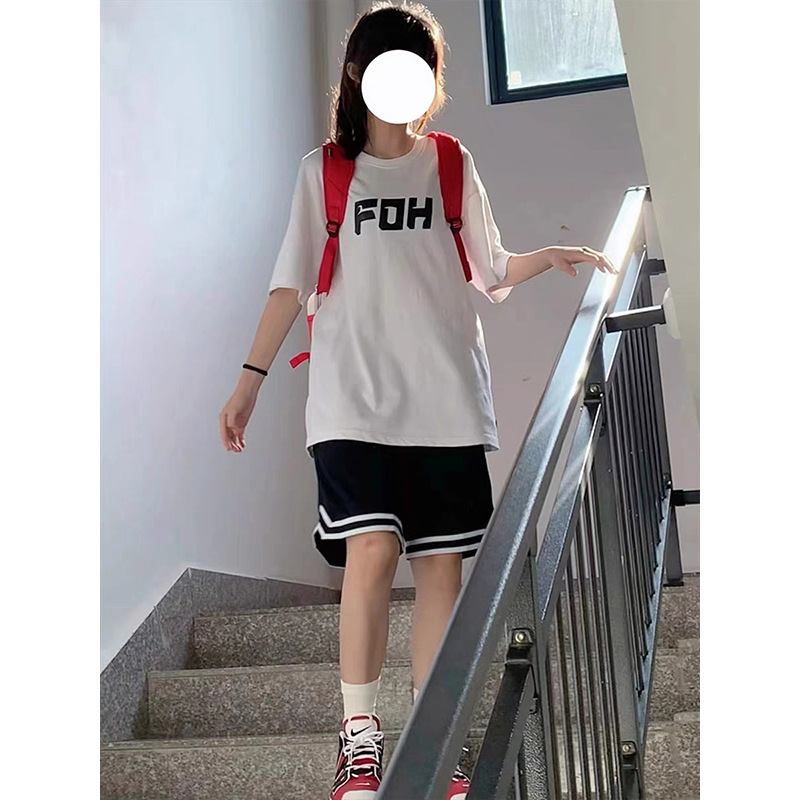 Korean Style Contrast Casual Sports Basketball Shorts Women's 2024 Summer New Niche High Waist Slimming Straight Pants