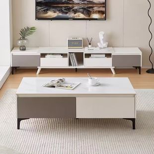 Slate Coffee Table Tv Cabinet Combination Retractable Living Room Set Gray Light Luxury Small Apartment Slate Electric