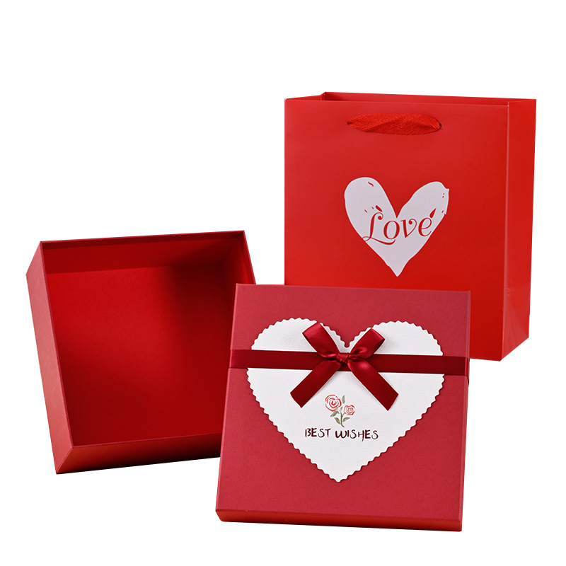 Exquisita caja de regalo roja para el cumpleaños de tu novia, caja de embalaje para cosméticos, caja de regalo de alta gama con tapa y base del fabricante
