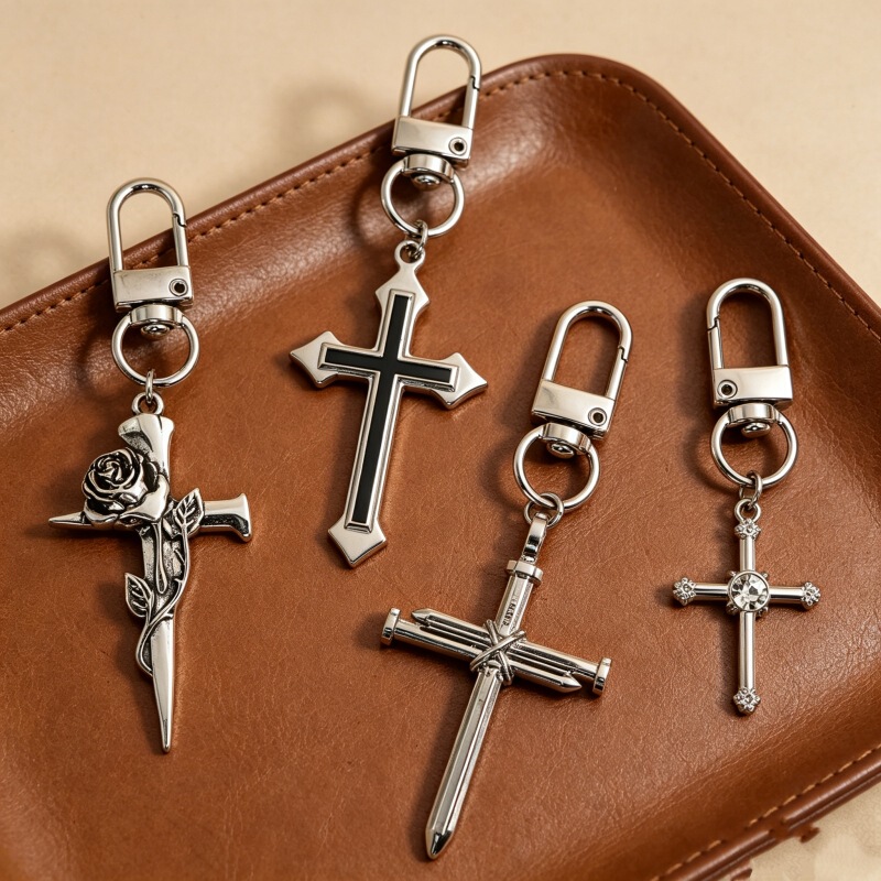 Creative Cross Keychain, Personalized Niche Design, Metal Pendant, Handmade Bag Charm, Jewelry Gift Accessory