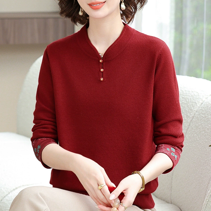 Мама одеваются 2024 новый китайский стиль весенний и осенний чонсам воротник свитер модный