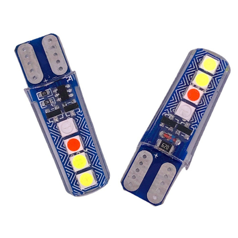 汽车LED硅胶 T10 水晶灯4色流水爆闪 3030 8SMD行车示宽灯牌照灯