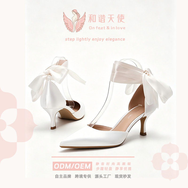 2025 New Summer Versatile Pointed Toe Pumps Stiletto Silk Strap Bow Casual High Heel Sandals 2025 New Summer Versatile Pointed Toe Pumps Stiletto Silk Strap Bow Casual High Heel Sandals