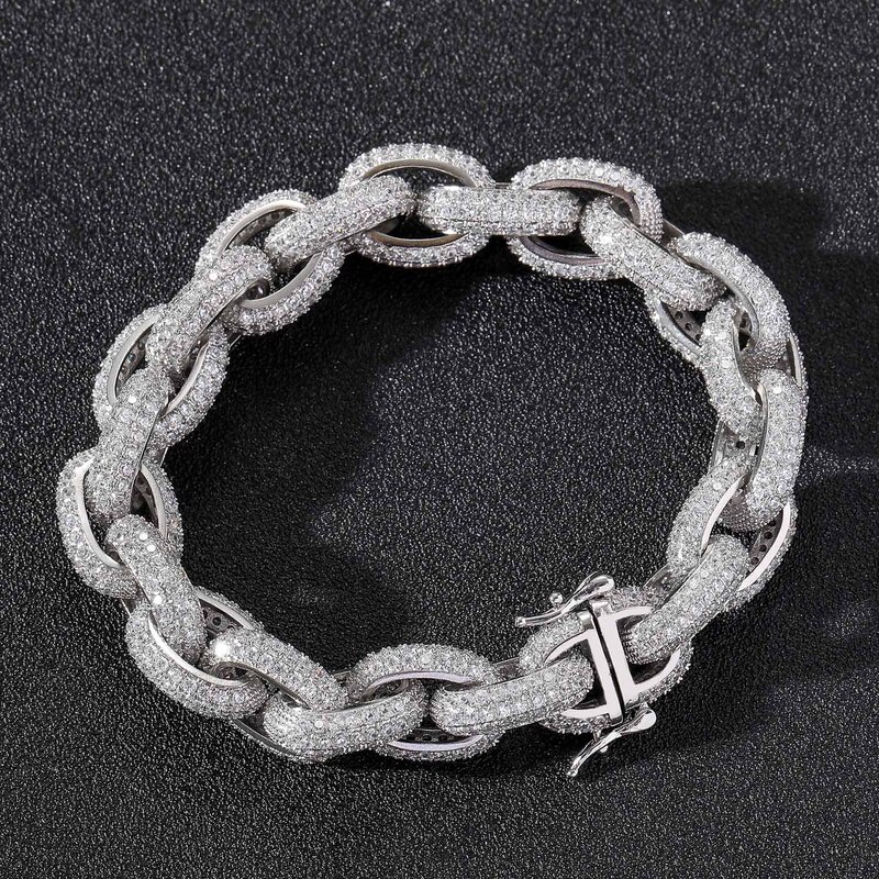 European and American hip-hop bracelet O-chain bracelet 13mm micro-inlaid zircon cross chain men's personality domineering cross-border jewelry
