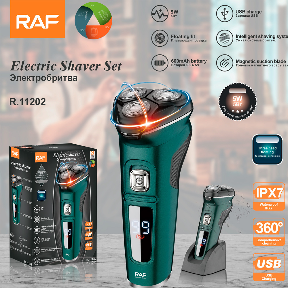 RAF carga USB transfronteriza afeitadora eléctrica para hombres afeitadora lavada de tres cabezales eléctrica portátil independiente de tres cabezales