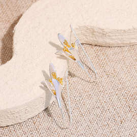 跨境热销百合花耳环女ins风复古长款气质花朵耳线欧美风耳饰批发