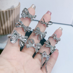 輕奢高級感蝴蝶結滿鑽鋯石開口戒指甜酷精緻氣質時尚指環秋冬配飾