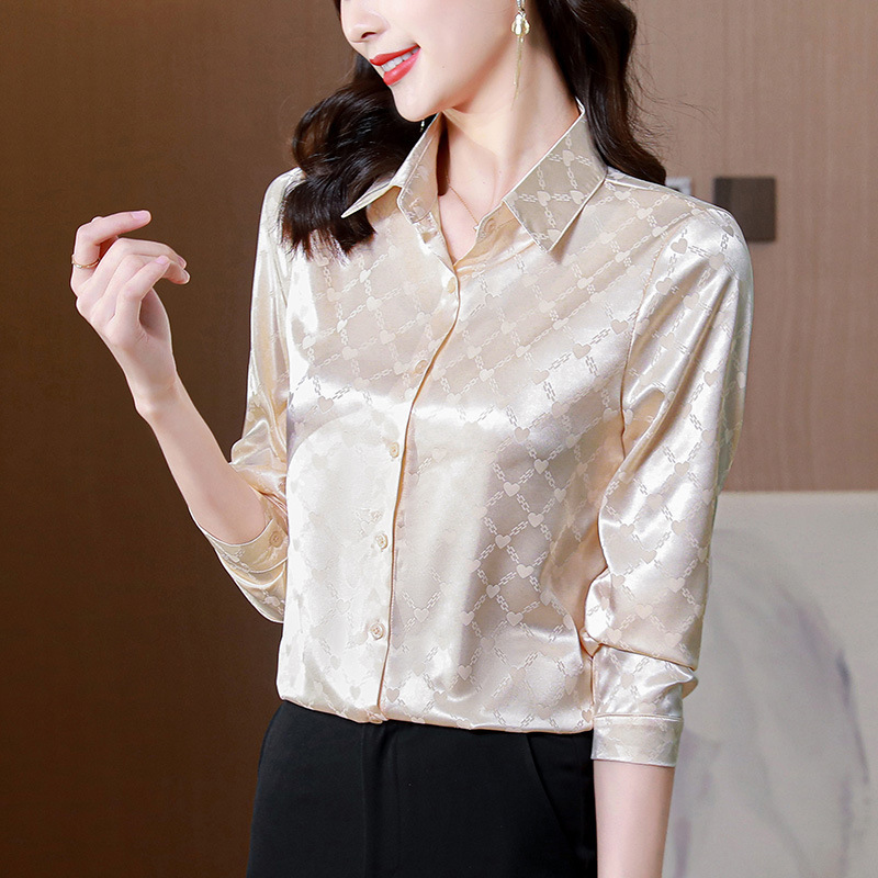 Heavyweight silk satin shirt for women, draping, wrinkle-free, suitable for work, professional, versatile, made of mulberry silk, new spring and autumn collection