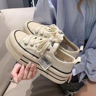Thick-Soled Canvas Shoes for Women 2025 Spring and Summer Versatile Korean Style New Trendy Platform White Shoes Casual Board Shoes Ins