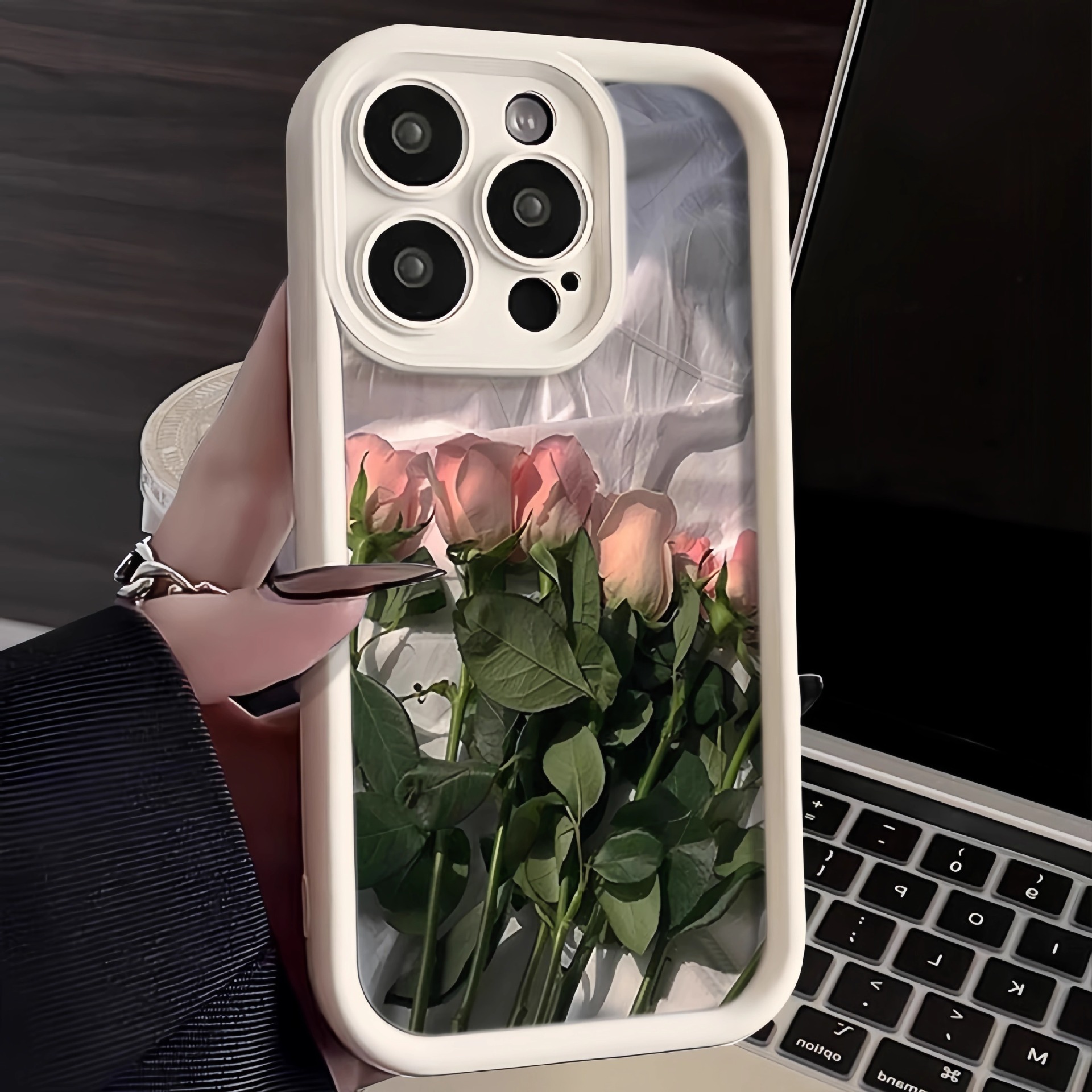 浪漫适用苹果16ProMax手机壳iPhone15高级感14Pro潮流13粉玫瑰花