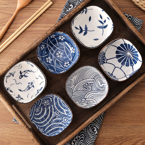 Cross-border Japanese-style ceramic small plates soy sauce plate snack plate 9-grid household sushi seasoning plate snack plate tableware