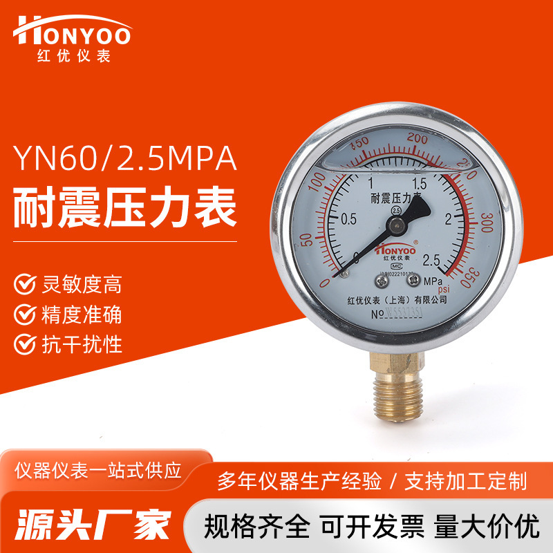 Yn60 Shock-Resistant Pressure Gauge Air Compressor Gas Storage Pressure Gauge Water Oil Hydraulic Booster Air Pump Press Anti-Freeze Pressure Yn60 Shock-Resistant Pressure Gauge Air Compressor Gas Storage Pressure Gauge Water Oil Hydraulic Booster Air Pump Press Anti-Freeze Pressure