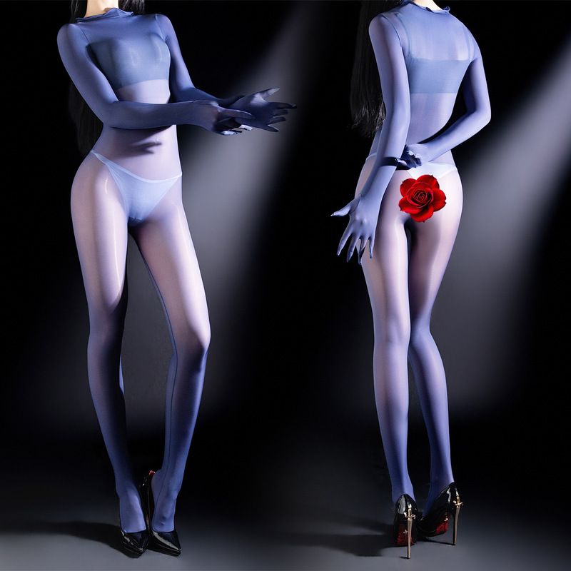 5D Glossy One-Piece Erotic Stockings Ultra-Thin Silky Tight-Fitting Sexy Open-Crotch Five-Finger Horse Oil Bodysuit for Men and Women