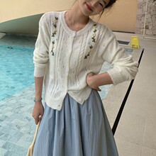 甜美清新温柔风毛衣开衫女装2025早秋新款手工钩花重工针织衫上衣